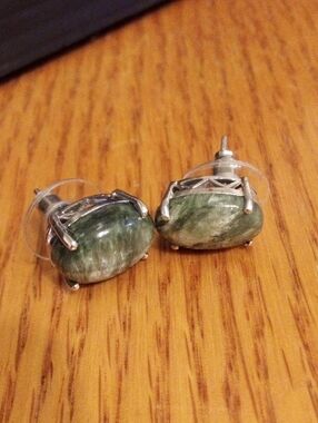 Green Seraphinite Stud Earrings in Sterling Setting